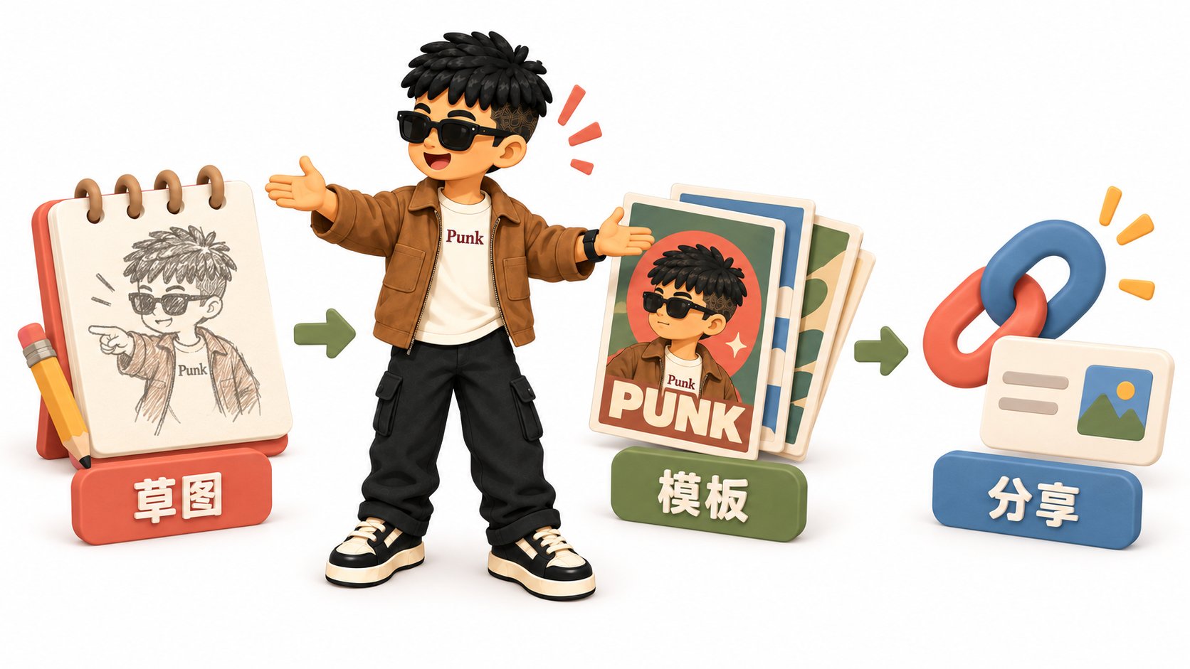 草图 -> 模板 -> 分享