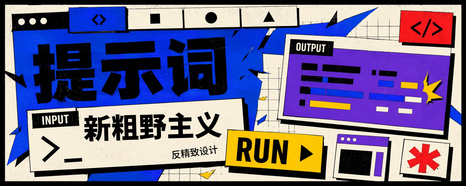 提示词美学解码 × 新粗野主义：反AI味！从网页反叛、产品系统化到 3 大方向生图提示词实战