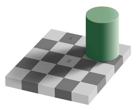 著名的阿德尔森棋盘阴影错觉(Adelson's Checker Shadow Illusion)